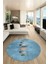 Yaprak Desenli Baskılı Kaymaz Taban Yıkanabilir Yuvarlak Mutfak Salon Halısı Y-MODERN-115-MAVİ 3