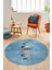 Yaprak Desenli Baskılı Kaymaz Taban Yıkanabilir Yuvarlak Mutfak Salon Halısı Y-MODERN-115-MAVİ 4