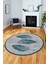Baskılı Kaymaz Yıkanabilir Modern Yaprak Desen Yuvarlak Mutfak Salon Halısı Y-Modern-41-Mavi 4