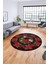 Modern Çiçek Desenli Dijital Kaymaz Yıkanabilir Yuvarlak Mutfak Salon Halısı Y-Modern-21-Bordo 4