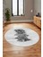 Baskılı Kaymaz Yıkanabilir Modern Yaprak Desen Yuvarlak Salon Halısı Y-Modern-50-Gri 4
