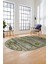 Modern Etnik Desen Dijital Kaymaz Yıkanabilir Oval Yolluk Mutfak Salon Halısı O-Modern-30-Yeşil 1
