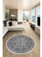 Etnik Desen Baskılı Kaymaz Taban Yıkanabilir Modern Yuvarlak Salon Halısı Y-MODERN-113-GRİ 3