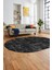 Sade Desen Modern Dijital Kaymaz Yıkanabilir Oval Yolluk Mutfak Salon Halısı O-Modern-89-Siyah 1