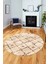 Baskılı Kaymaz Yıkanabilir Kilim Desen Yuvarlak Mutfak Halısı Salon Halısı Y-Modern-57-Bej 3
