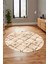 Baskılı Kaymaz Yıkanabilir Kilim Desen Yuvarlak Mutfak Halısı Salon Halısı Y-Modern-57-Bej 4