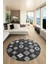 Etnik Baskılı Kaymaz Taban Yıkanabilir Modern Yuvarlak Salon Halısı Y-Modern-99-Antrasit 4