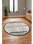 3D Kaymaz Yıkanabilir Şık Kilim Desen Yuvarlak Mutfak Halısı Salon Halısı Y-Modern-68-Krem 3