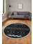 3D Kaymaz Yıkanabilir Şık Kilim Desen Yuvarlak Mutfak Halısı Salon Halısı Y-Modern-68-Antrasit 4