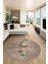Yaprak Desenli Baskılı Kaymaz Taban Yıkanabilir Yuvarlak Mutfak Salon Halısı Y-MODERN-115-KAHVE 3