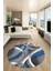 3D Baskılı Kaymaz Taban Yıkanabilir Modern Yuvarlak Mutfak Salon Halısı Y-Modern-97-Mavi 4