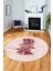 Baskılı Kaymaz Yıkanabilir Modern Yaprak Desen Yuvarlak Salon Halısı Y-Modern-50-Pembe 3