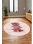 Baskılı Kaymaz Yıkanabilir Modern Yaprak Desen Yuvarlak Salon Halısı Y-Modern-50-Pembe 4