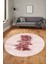 Baskılı Kaymaz Yıkanabilir Modern Yaprak Desen Yuvarlak Salon Halısı Y-Modern-50-Pembe 5