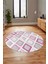 Baskılı Kaymaz Yıkanabilir Baklava Desen Yuvarlak Mutfak Halısı Salon Halısı Y-Modern-66-Pembe 3