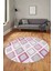 Baskılı Kaymaz Yıkanabilir Baklava Desen Yuvarlak Mutfak Halısı Salon Halısı Y-Modern-66-Pembe 4