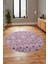 Baskılı Kaymaz Yıkanabilir Şık Kilim Desen Yuvarlak Mutfak Halısı Salon Halısı Y-Modern-67-Pembe 3