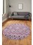 Baskılı Kaymaz Yıkanabilir Şık Kilim Desen Yuvarlak Mutfak Halısı Salon Halısı Y-Modern-67-Pembe 4
