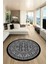Etnik Desen Baskılı Kaymaz Taban Yıkanabilir Modern Yuvarlak Salon Halısı Y-MODERN-113-ANTRASİT 3