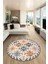 Etnik Modern Desenli Dijital Kaymaz Yıkanabilir Yuvarlak Mutfak Salon Halısı Y-Modern-14-Kahve 2