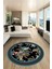 Çiçek Desenli Dijital Kaymaz Yıkanabilir Yuvarlak Mutfak Salon Halısı Y-Modern-16-Mavi 1