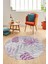 Baskılı Kaymaz Taban Yıkanabilir Yapraklı Yuvarlak Mutfak Salon Halısı Y-Modern-95-Mor 5