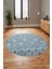 Baskılı Kaymaz Yıkanabilir Şık Kilim Desen Yuvarlak Mutfak Halısı Salon Halısı Y-Modern-67-Mavi 3