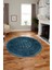 Etnik Desen Baskılı Kaymaz Taban Yıkanabilir Modern Yuvarlak Salon Halısı Y-MODERN-113-MAVİ 2