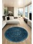 Etnik Desen Baskılı Kaymaz Taban Yıkanabilir Modern Yuvarlak Salon Halısı Y-MODERN-113-MAVİ 3