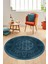 Etnik Desen Baskılı Kaymaz Taban Yıkanabilir Modern Yuvarlak Salon Halısı Y-MODERN-113-MAVİ 4