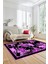 Çiçek Desenli Dijital Kaymaz Yıkanabilir Yolluk Mutfak Salon Halısı Modern-16-Mor 3