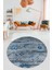 Modern Etnik Desen Dijital Kaymaz Yıkanabilir Yuvarlak Mutfak Salon Halısı Y-Modern-30-Mavi 3