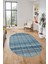 Baskılı Kaymaz Yıkanabilir Şık Kilim Desen Oval Yolluk Halısı Salon Halısı O-Modern-70-Mavi 3