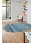 Baskılı Kaymaz Yıkanabilir Şık Kilim Desen Oval Yolluk Halısı Salon Halısı O-Modern-70-Mavi 4