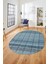 Baskılı Kaymaz Yıkanabilir Şık Kilim Desen Oval Yolluk Halısı Salon Halısı O-Modern-70-Mavi 5
