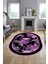Çiçek Desenli Dijital Kaymaz Yıkanabilir Oval Yolluk Mutfak Salon Halısı O-Modern-16-Mor 2