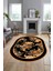 Çiçek Desenli Dijital Kaymaz Yıkanabilir Oval Yolluk Mutfak Salon Halısı O-Modern-16-Kahve 2