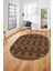 Sade Desen Özel Tasarım Dijital Kaymaz Yıkanabilir Oval Yolluk Salon Halısı O-Modern-87-Kahve 4