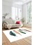 Yaprak Desen Baskılı Kaymaz Taban Yıkanabilir Modern Yolluk Salon Halısı MODERN-114-BEYAZ 5