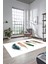 Yaprak Desen Baskılı Kaymaz Taban Yıkanabilir Modern Yolluk Salon Halısı MODERN-114-BEYAZ 1