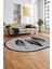 Baskılı Kaymaz Yıkanabilir Modern Yaprak Desen Oval Yolluk Mutfak Salon Halısı O-Modern-41-Siyah 4