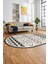 3D Baskılı Kaymaz Yıkanabilir Şık Kilim Desen Oval Yolluk Halısı Salon Halısı O-Modern-68-Krem 2