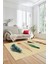 Yaprak Desen Baskılı Kaymaz Taban Yıkanabilir Modern Yolluk Salon Halısı MODERN-114-KREM 5