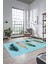 Yaprak Desen Baskılı Kaymaz Taban Yıkanabilir Modern Yolluk Salon Halısı MODERN-114-MAVİ 1