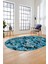 Baskılı Kaymaz Taban Yıkanabilir Renkli Modern Yolluk Mutfak Oval Salon Halısı O-Modern-02-Mavi 2