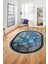 Çerçeveli Desenli Dijital Kaymaz Yıkanabilir Oval Yolluk Mutfak Salon Halısı O-Modern-13-Mavi 1