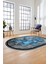 Çerçeveli Desenli Dijital Kaymaz Yıkanabilir Oval Yolluk Mutfak Salon Halısı O-Modern-13-Mavi 2