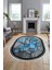 Çerçeveli Desenli Dijital Kaymaz Yıkanabilir Oval Yolluk Mutfak Salon Halısı O-Modern-13-Mavi 3