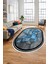 Çerçeveli Desenli Dijital Kaymaz Yıkanabilir Oval Yolluk Mutfak Salon Halısı O-Modern-13-Mavi 5