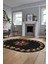 Modern Çiçek Dijital Kaymaz Yıkanabilir Oval Yolluk Mutfak Salon Halısı O-Modern-20-Antrasit 3